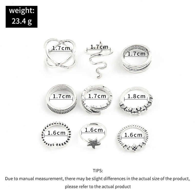 Womens Fashion Vintage Ring Set Geometric Silver Finish Electroplated Alloy Band Rings For Women Everyday Use