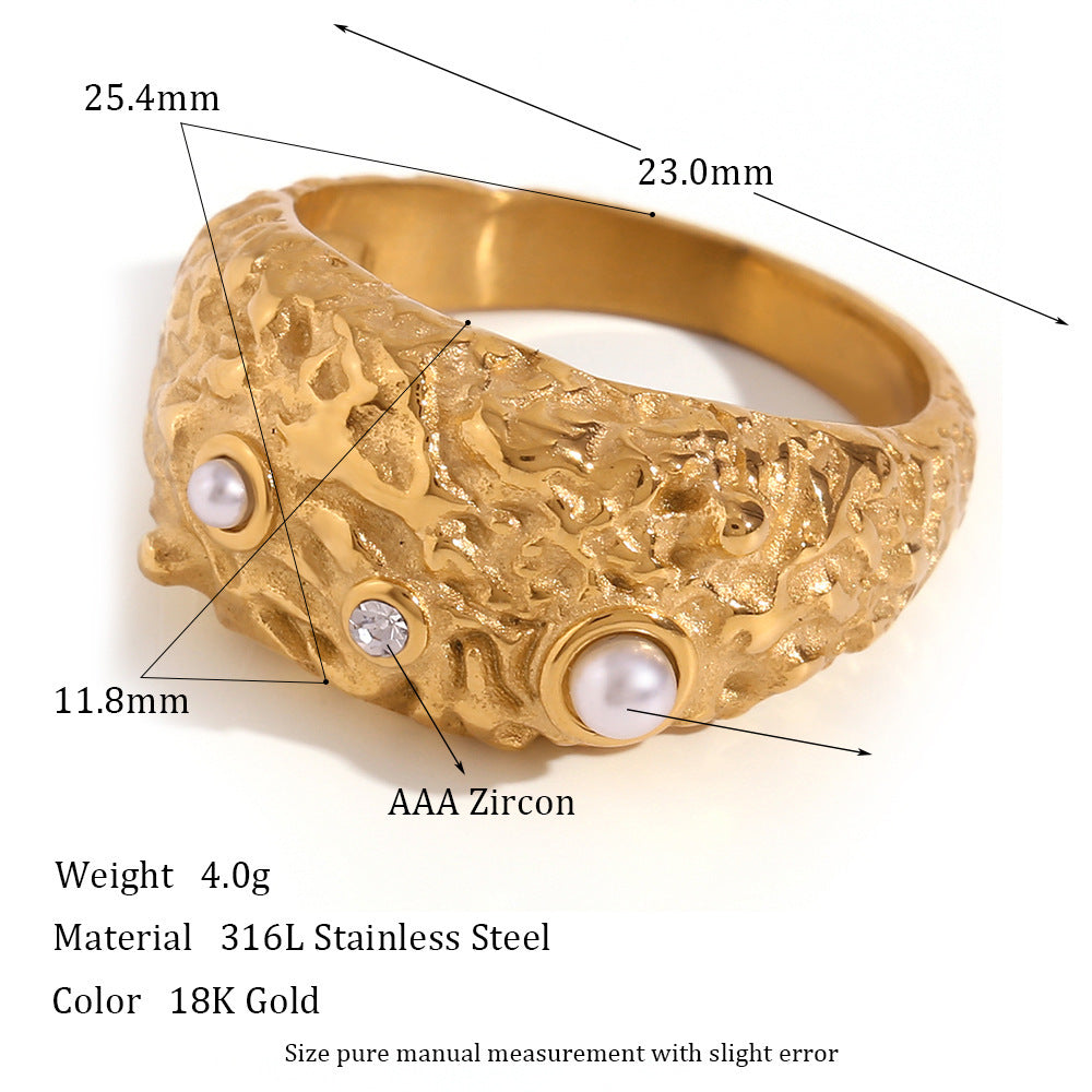 Gold Plated Stainless Steel Ring For Women Fashion Geometric Dome Ring Micro Inlaid Round Trendy Jewelry Style