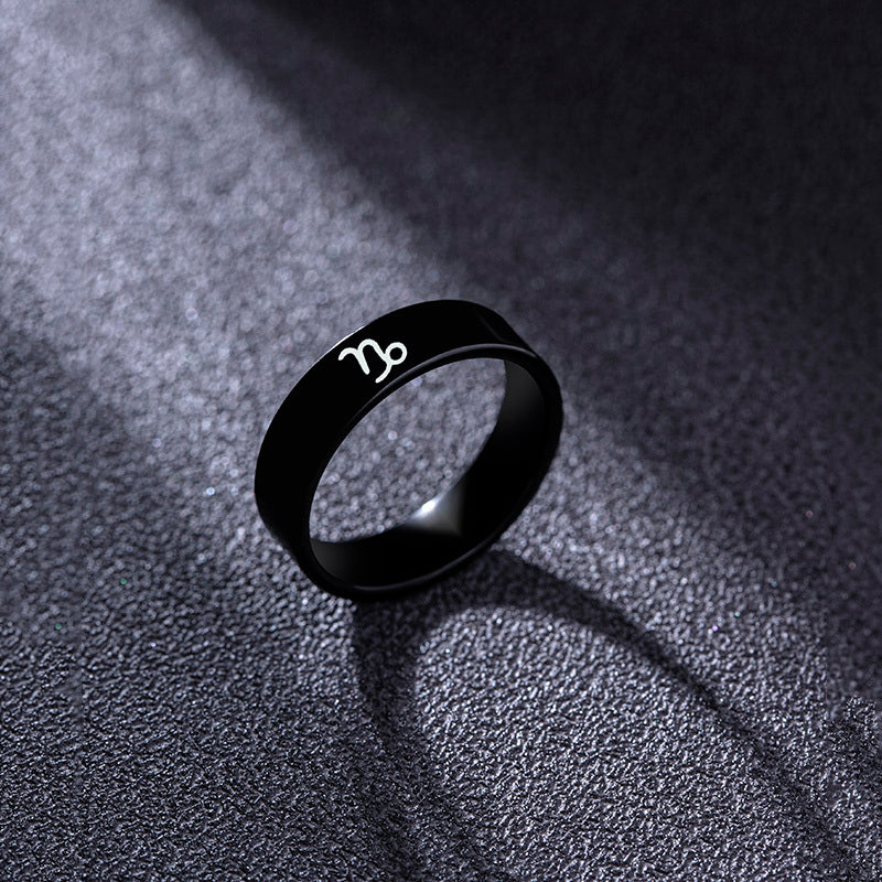 Black Stainless Steel Ring Zodiac Constellation Stars Geometric Shape PunkHipHop Fashion Ring ForMen AndWomen