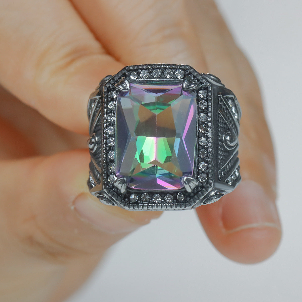 Mens Vintage Silver Ring Irregular Design Gemstone Alloy Ring For Men Retro Jewelry Classic Accessory Gift Gem