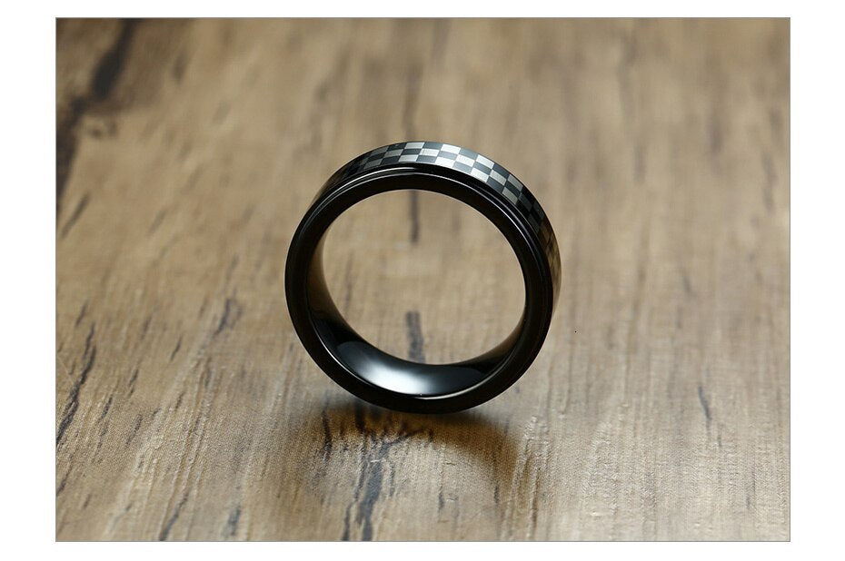 Unisex Rotating Ring Black White Checkered Stainless Steel Sturdier Fashion Accessory Modern Statement Jewelry