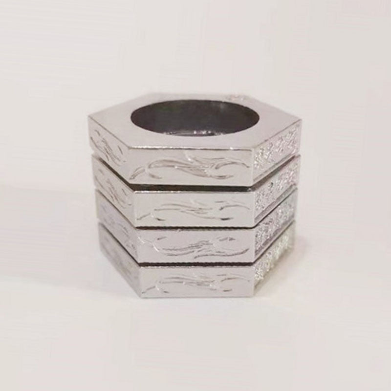 Round Lettering Old Bronze Ring Set 4 Styles Square Bronze Silver Gray Silver Gold Includes 4 Rings Ready Pack