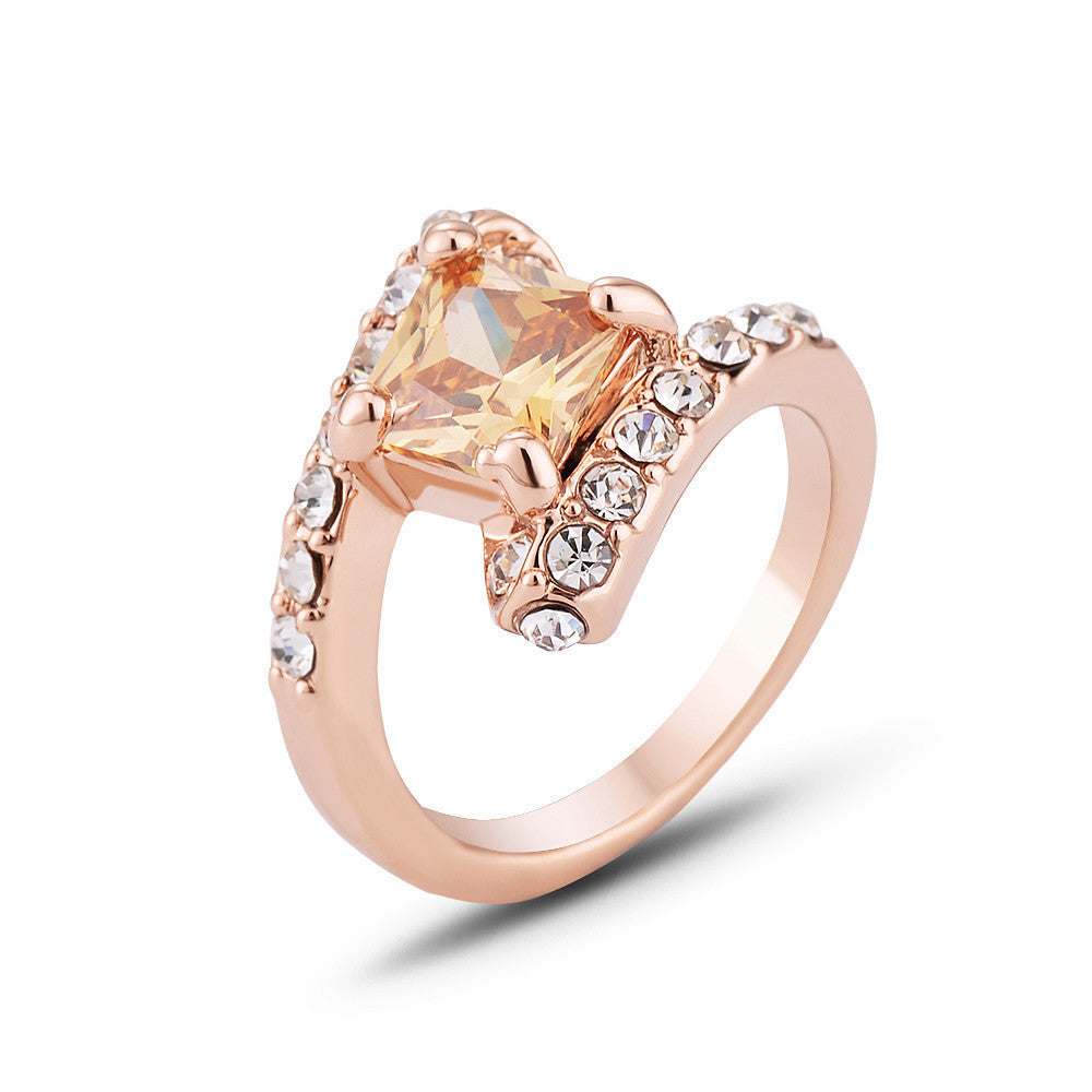 Rose Gold Plated Ring Crystal Zirconia Geometric Designs Fashion Jewelry Durable Statement Accessory For Women