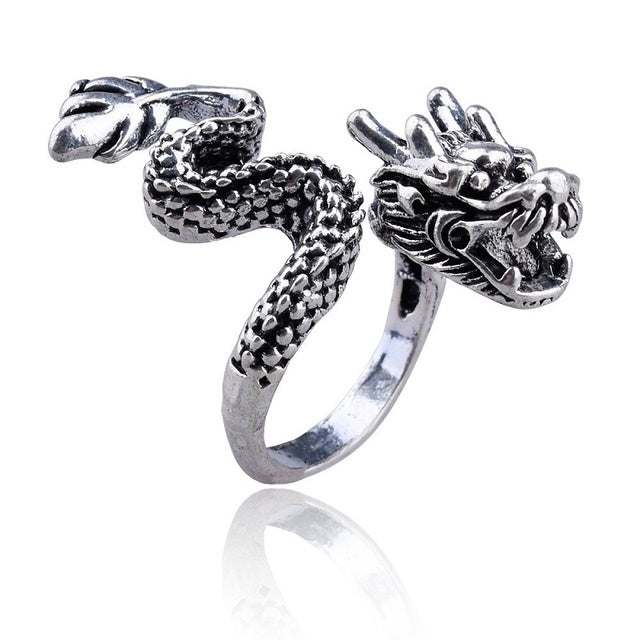 Womens Fashion Rings Set Retro Punkish Gothic Snake Dragon Animal Design Adjustable Alloy Rings Silver Jewelry