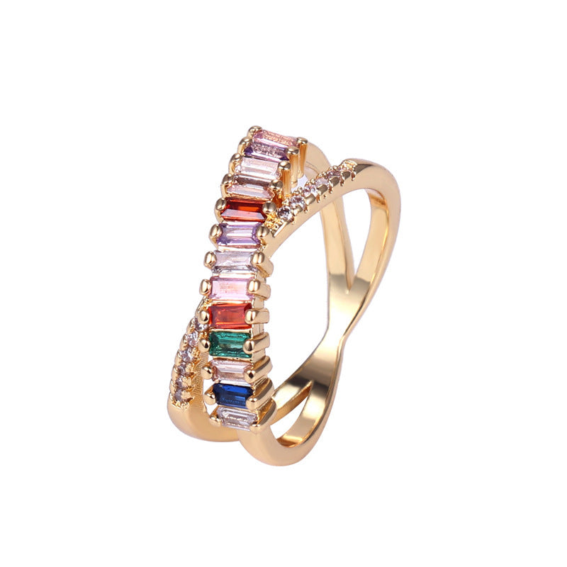 Womens Copper Zircon Constellation Ring For Wedding Engagement Micro Inlay Color Zircon Electroplated Durable Jewelry