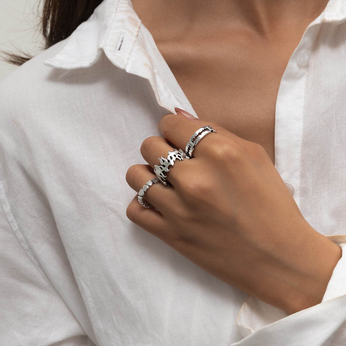 Women Vintage Geometric Peach Heart Design Ring Bracelet Electroplated Travel Souvenir Gift Set For Collectors