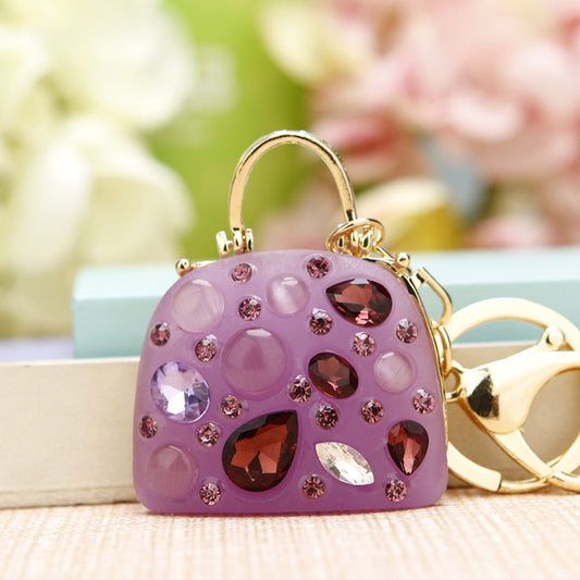 Gold Plated Rhinestone Satchel Keychain With Hanging Purse Charm For Women And Men Jewelry Gift For All Deluxe