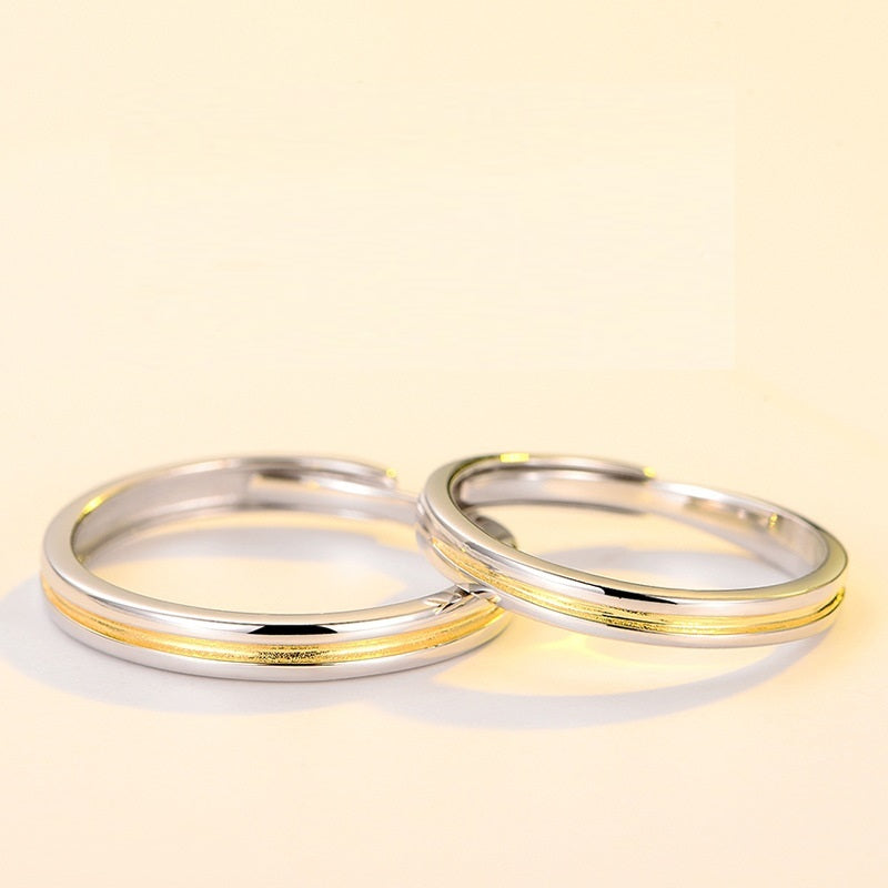 Sterling Silver Rings For Couples Geometric Design Electroplated Matching Bands Perfect Travel Gift For Couples
