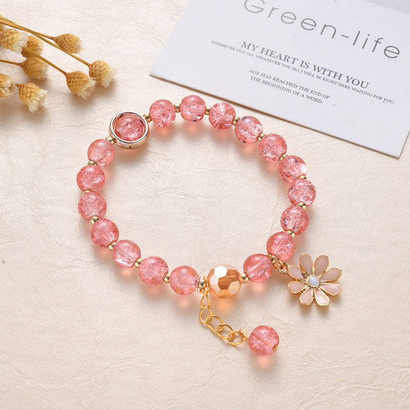 Girls Cute Bracelet With Plant Flower Plus Crystal Design Korean Beads Adjustable Childrens Bracelet 14cm 20cm