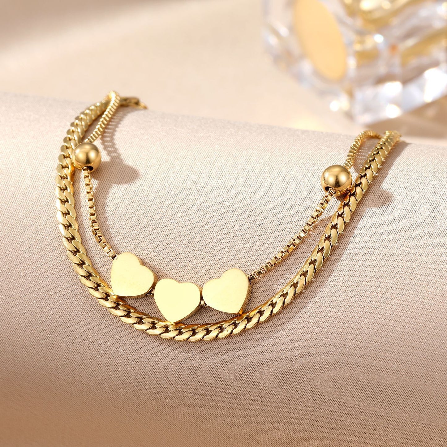 Stainless Steel Bracelet For Women Love Heart Geometric Electroplated Design Jewelry Non Fading FashionAccessory