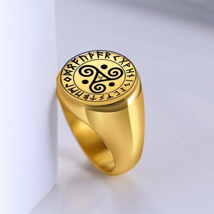 Unisex Stainless Steel Ring Geometric Triangle Aoding Symbol Pattern Letters Gold Finish Sizes 9 10 11 12 Gold