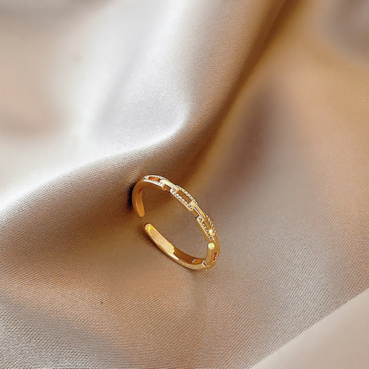 Women Adjustable Gold Plated Rings With Geometric Design And Artificial Gems For Wedding Jewelry Korean Fashion