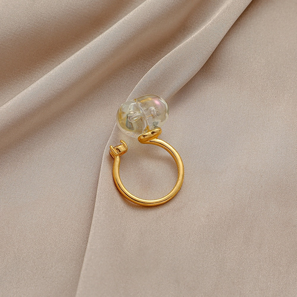 Geometric Ring 18K Gold Electroplated Copper Resin Inlay Jewelry Elegant Women Ring Beautiful Appearance Color