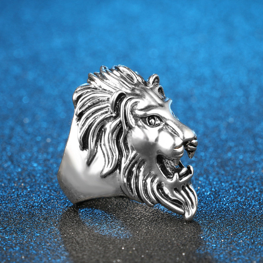 Mens Lion Head Ring Titanium Steel Gold Electroplated Geometric Ring Punk Rock Hip Hop Fashion Jewelry Fashion