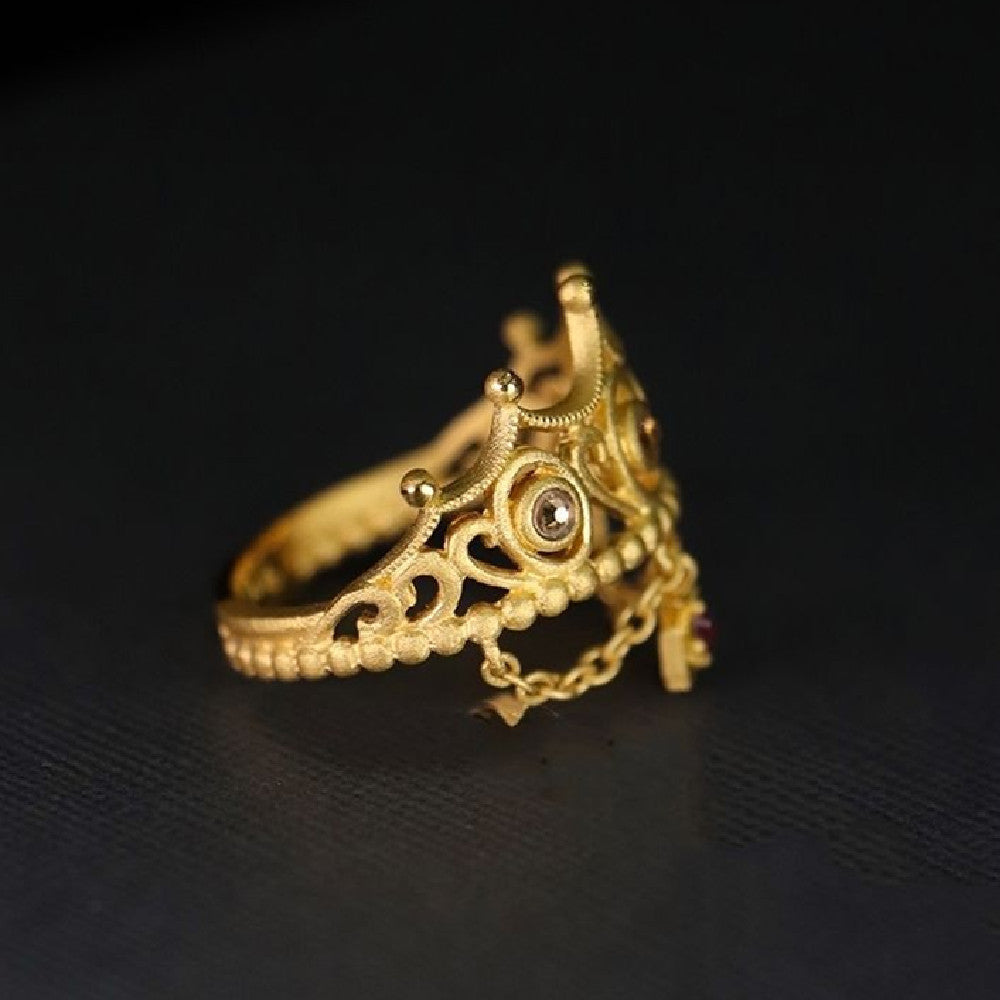 Vintage Copper Ring Crown Tassel Adjustable Geometric Statement Ring Electroplating Finishes Wide Bands Fashion