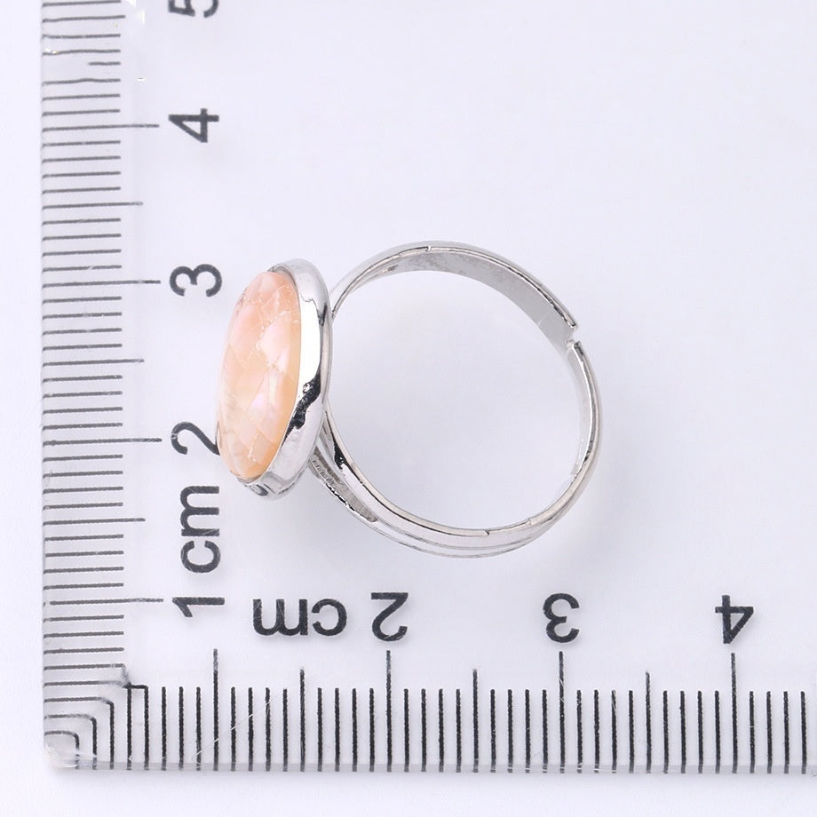 Unisex Shell Ring Adjustable Band Round Convex Copper Ring White Shell Pink Shell Abalone Jewelry Gift Giftable