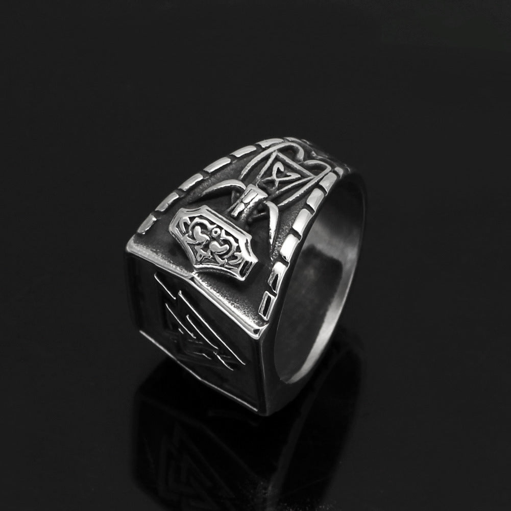 Viking Triangle Rune Titanium Steel Ring Geometric Vintage
