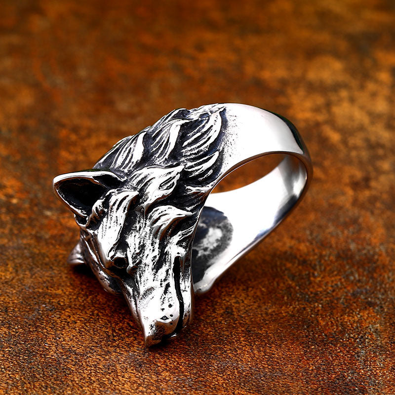 Stainless Steel Wolf Head Ring Animal Personality