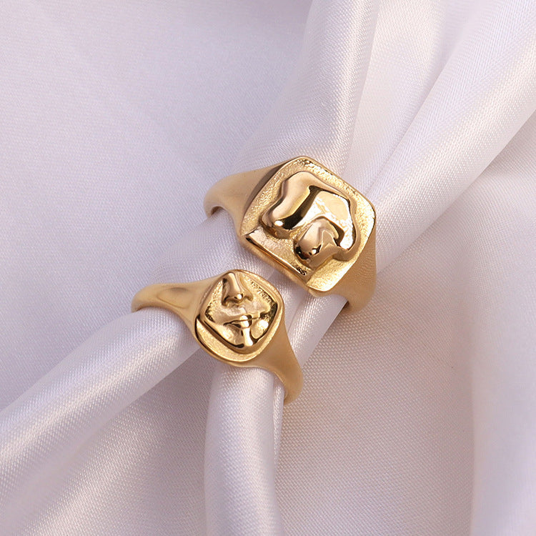 Hot Human Chest 18K Gold Plated Stainless Steel Ring