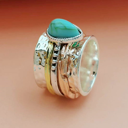 Unisex Turquoise Plated Alloy Ring European American Design Durable Statement Jewelry For Men Women Style Viva