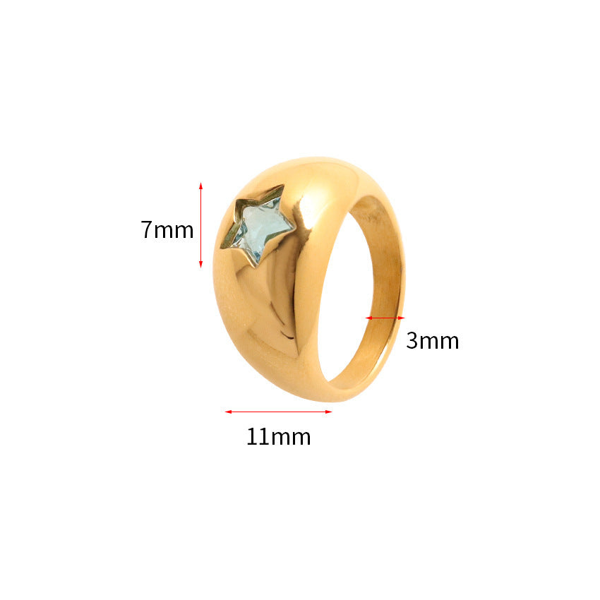 Womens Titanium Steel Gold Ring Pentagram Design Geometric Hexagon Zirconia Micro Inlaid European Fashion Ring