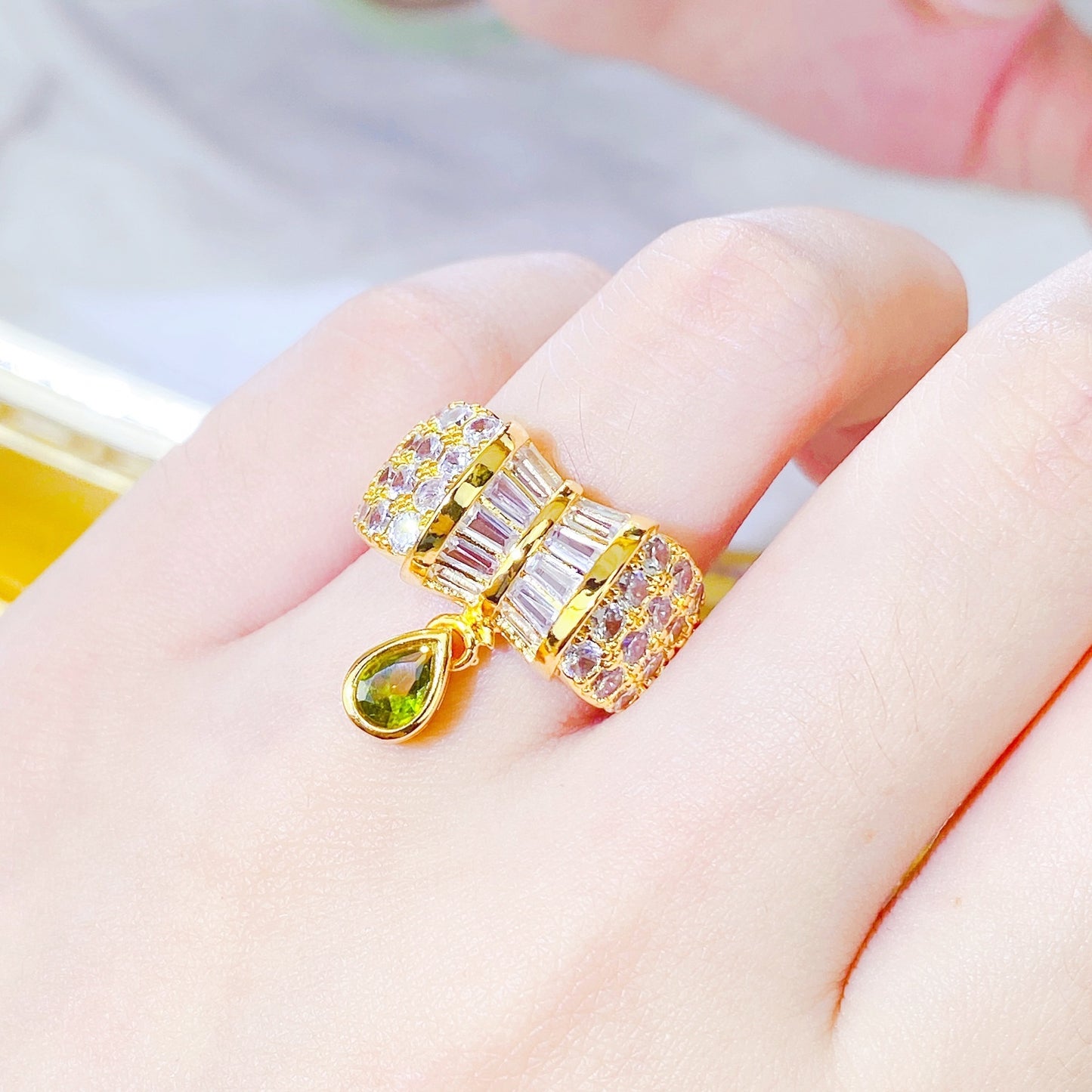 Adjustable Copper Ring With Diamond Zircon Geometric Ellipse Retro Style for Women Elegant Everyday Style Glow