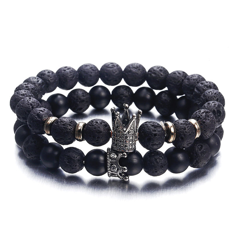 Volcanic Stone Beaded Bracelet Geometric Design 8mm Beads for Men and Women Pine Color Casual Everyday Style Pro