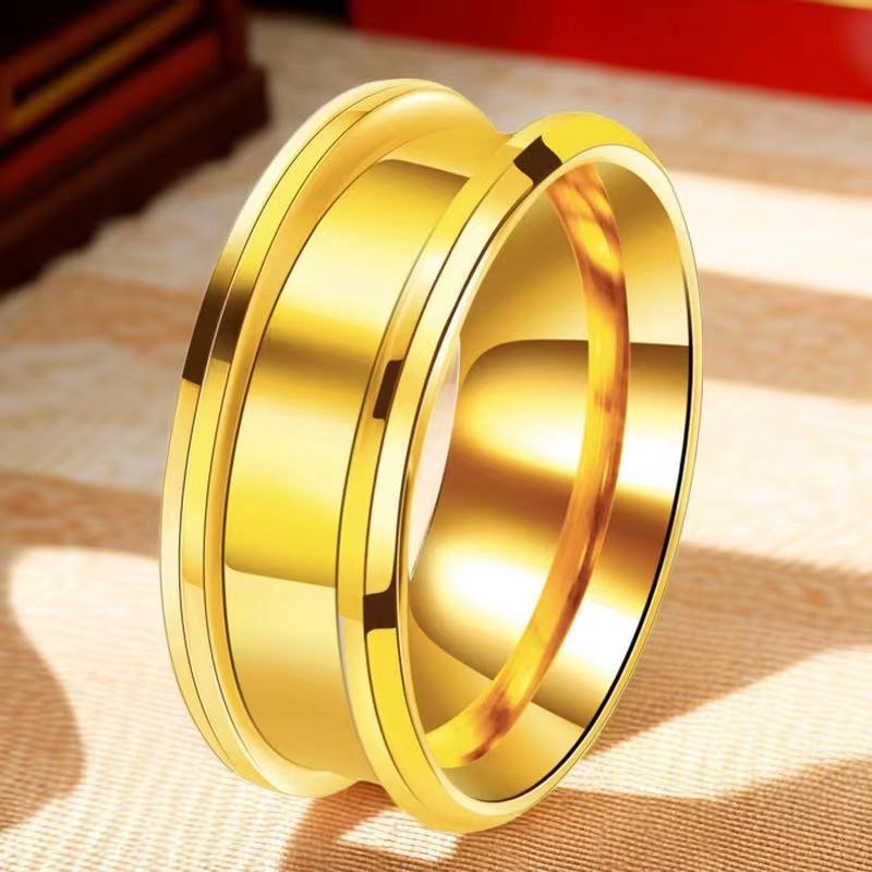Unisex Ring Double Bevel Grooved Billet Stainless Steel Band Electroplated Geometric Design Ring Ring Band Ring