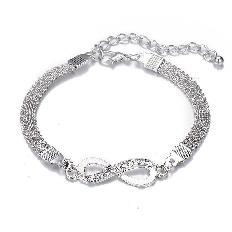 Unisex Geometric Alloy Bracelet Infinite Diamond Design Silver Tone Jewelry Gift for Men Women Minimalist Everyday Wear