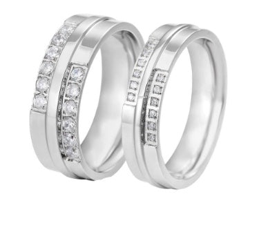 Stainless Steel Couple Ring Wedding Diamond Ring Set For Him And Her With 7mm And 5mm Wide Retro American Style
