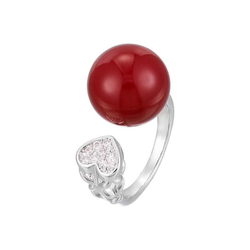 Copper Heart Open Ring With Zircon Inlay Geometric Design