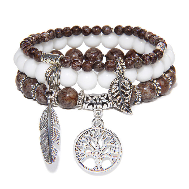 Unisex Agate Beads Bracelet Set With Tree Of Life Pendant