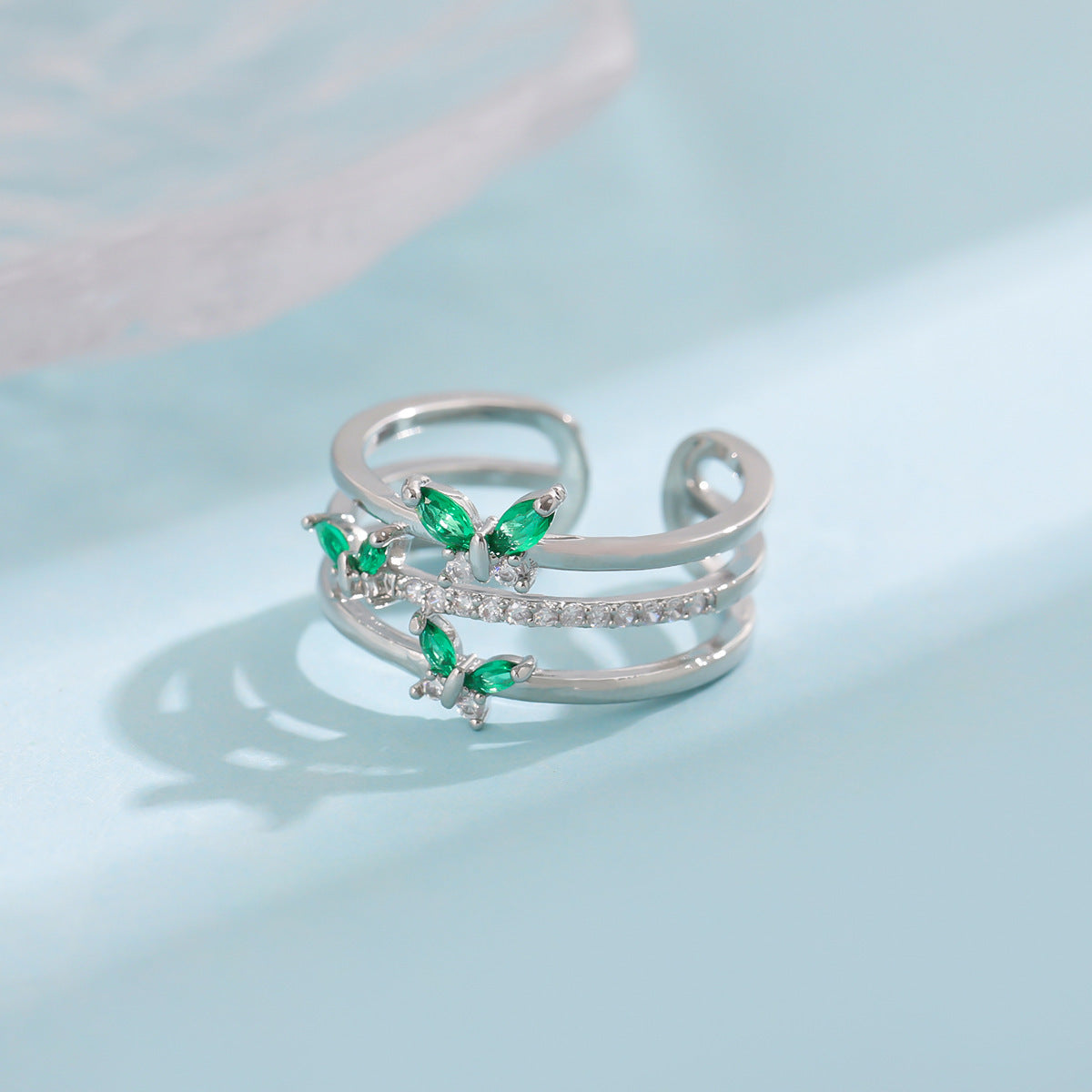 Green Wings Diamond Butterfly Ring For Women Adjustable