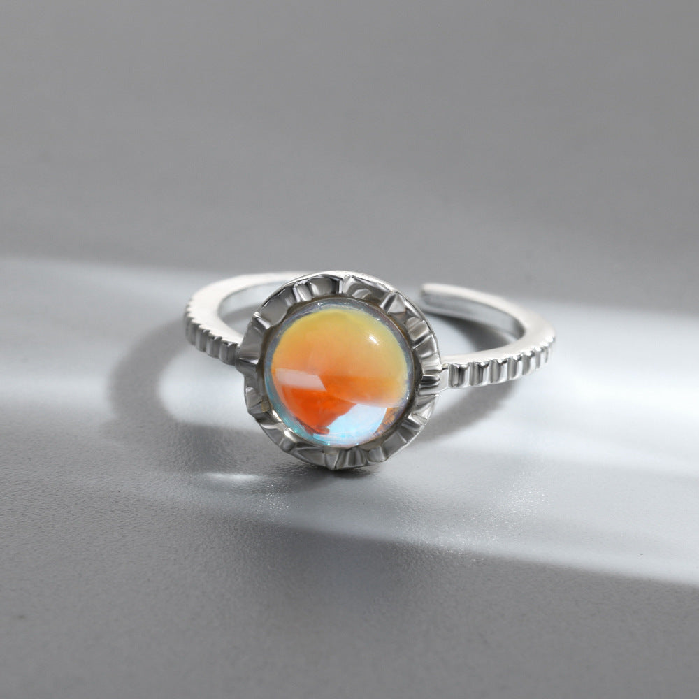 Moonstone Adjustable Ring For Women And Men Crown Design Copper Electroplated Jewelry Gift Accessory Style Elan