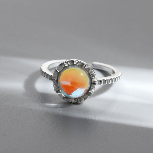 Moonstone Adjustable Ring For Women And Men Crown Design Copper Electroplated Jewelry Gift Accessory Style Elan