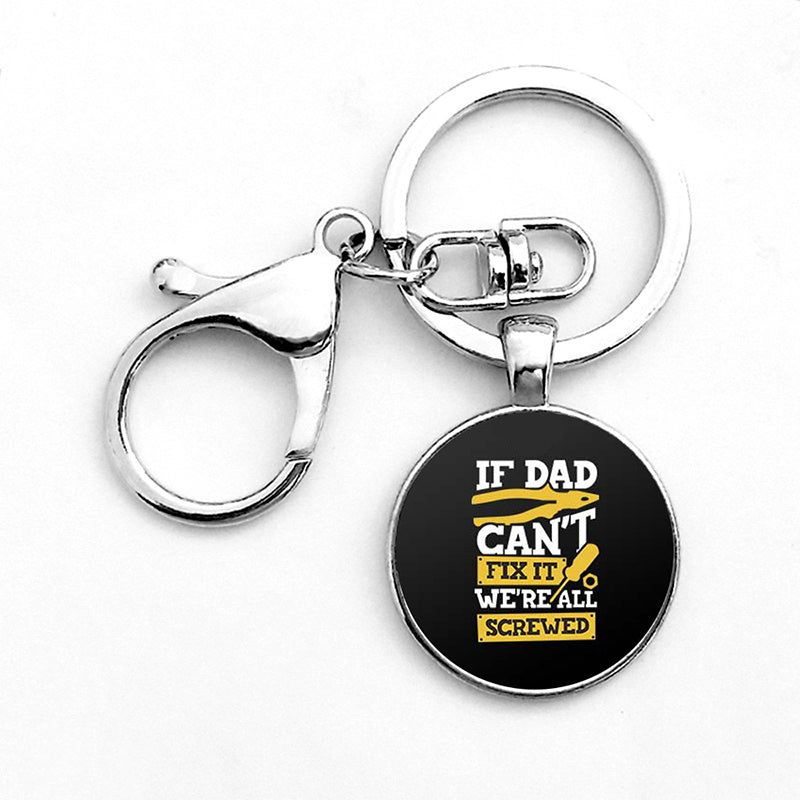 Dad Keychain Gift For Fathers Day Funny Tools Zinc Alloy Pendant Round Glass Dome Keychain Eco Friendly 25mm Gift