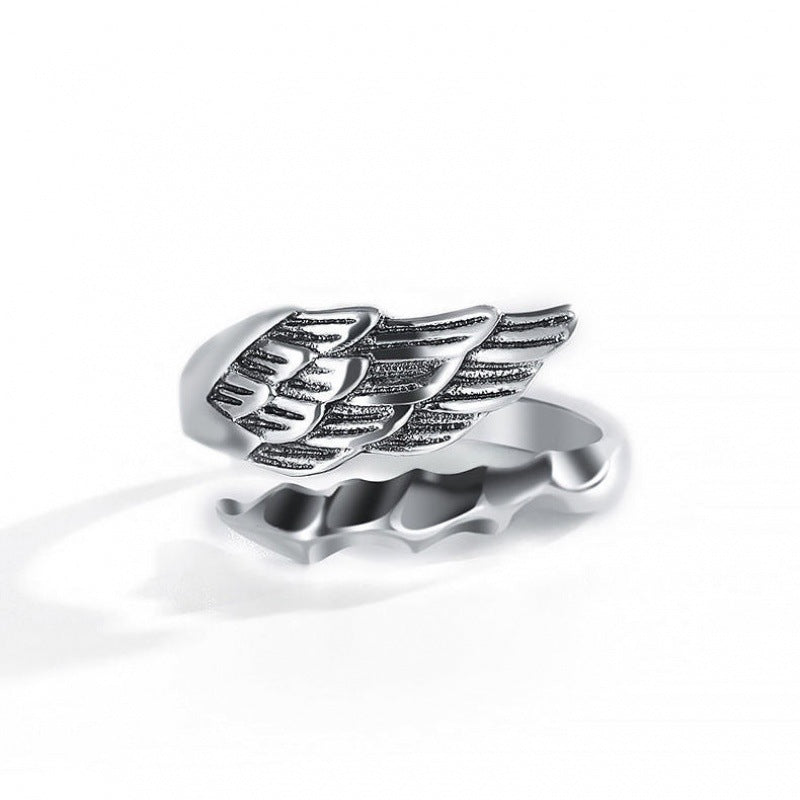 Angels And Demons Ring Open Design Copper Zodiac Animal Jewelry Statement Ring For Men Subtle Silver Tone Glow