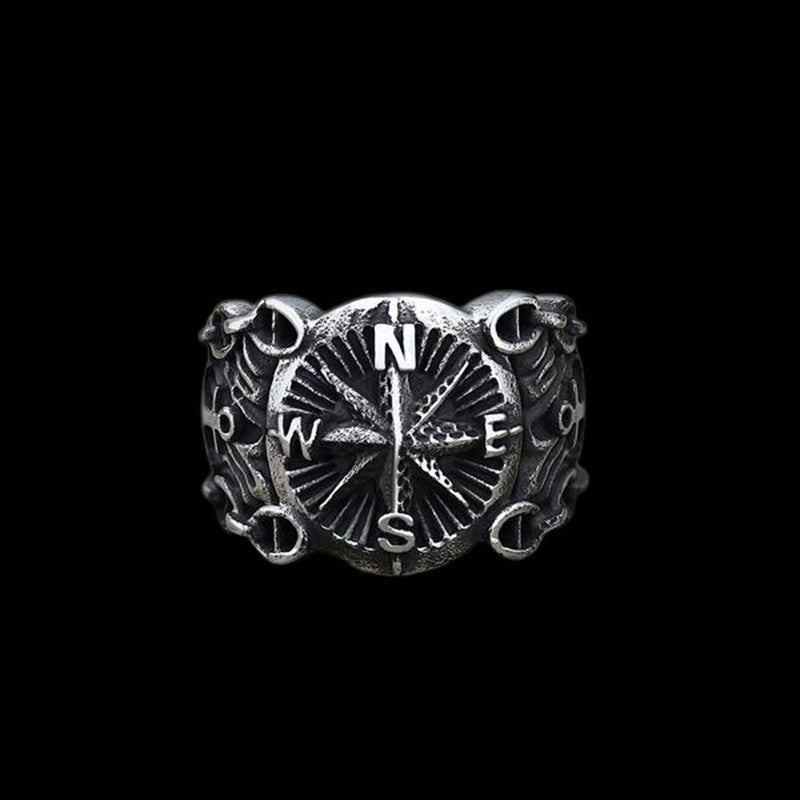 Stainless Steel Anchor Ring Boiled Black Polished Compass Ring For Men And Women Fashion Unisex Everyday Wear Style