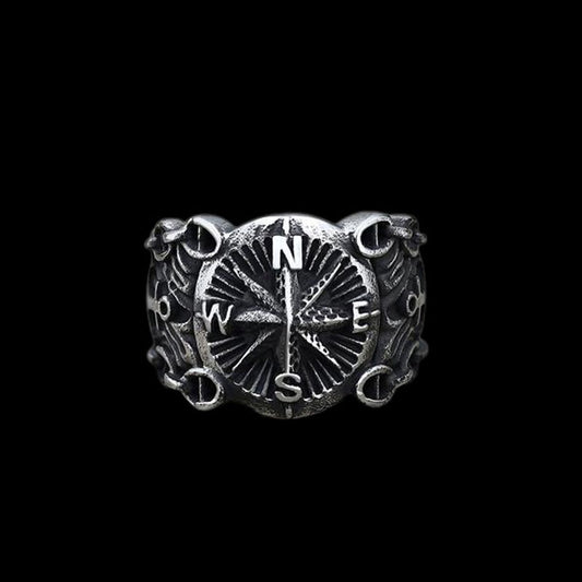 Stainless Steel Anchor Ring Boiled Black Polished Compass Ring For Men And Women Fashion Unisex Everyday Wear Style