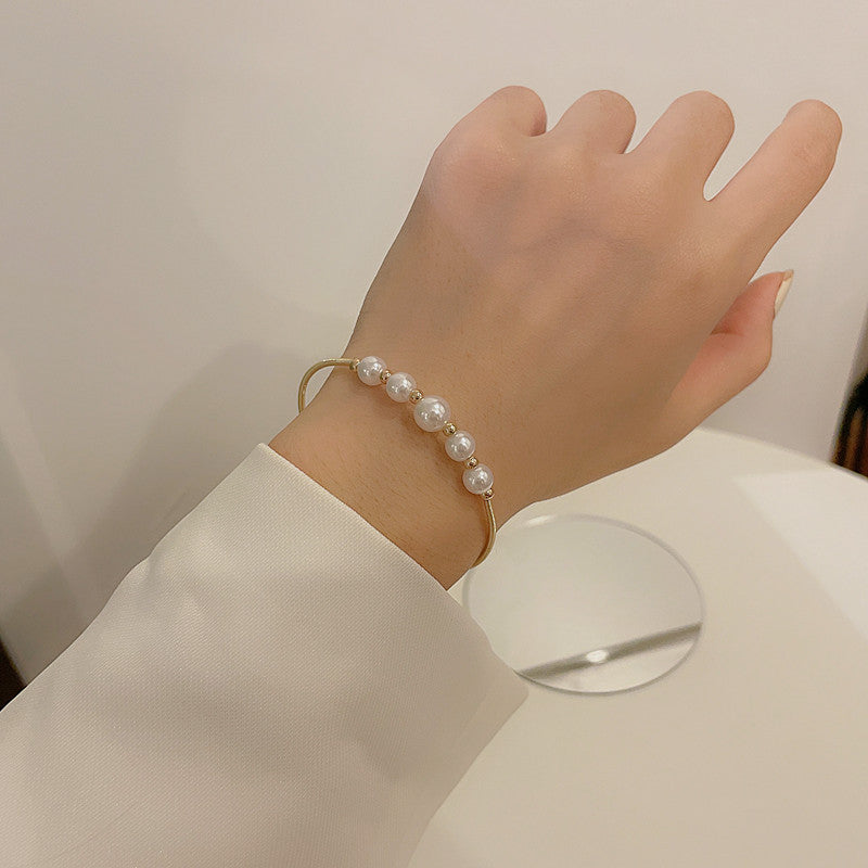Elegant Pearl Bracelet Bangle Electroplated Alloy Jewelry Chic Versatile For Women Ideal Gift For Your Look Up