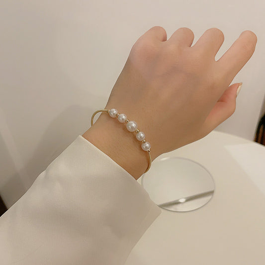 Elegant Pearl Bracelet Bangle Electroplated Alloy Jewelry Chic Versatile For Women Ideal Gift For Your Look Up
