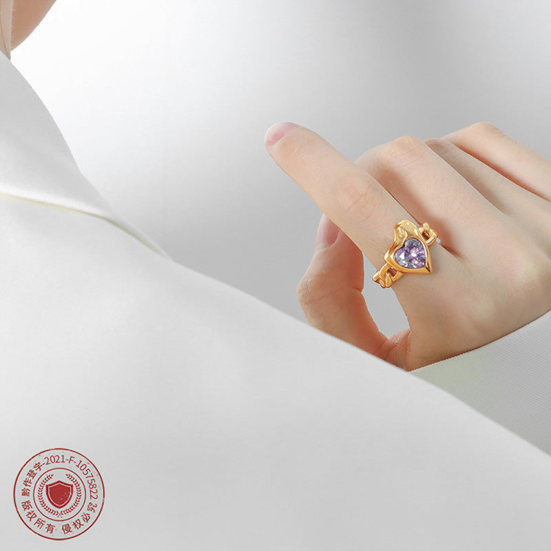 Womens Heart Ring Gold Plated Titanium Steel Ring Non Fading Electroplated Jewelry Gift for Her Heart Shaped Ring Womens Fashion Ring