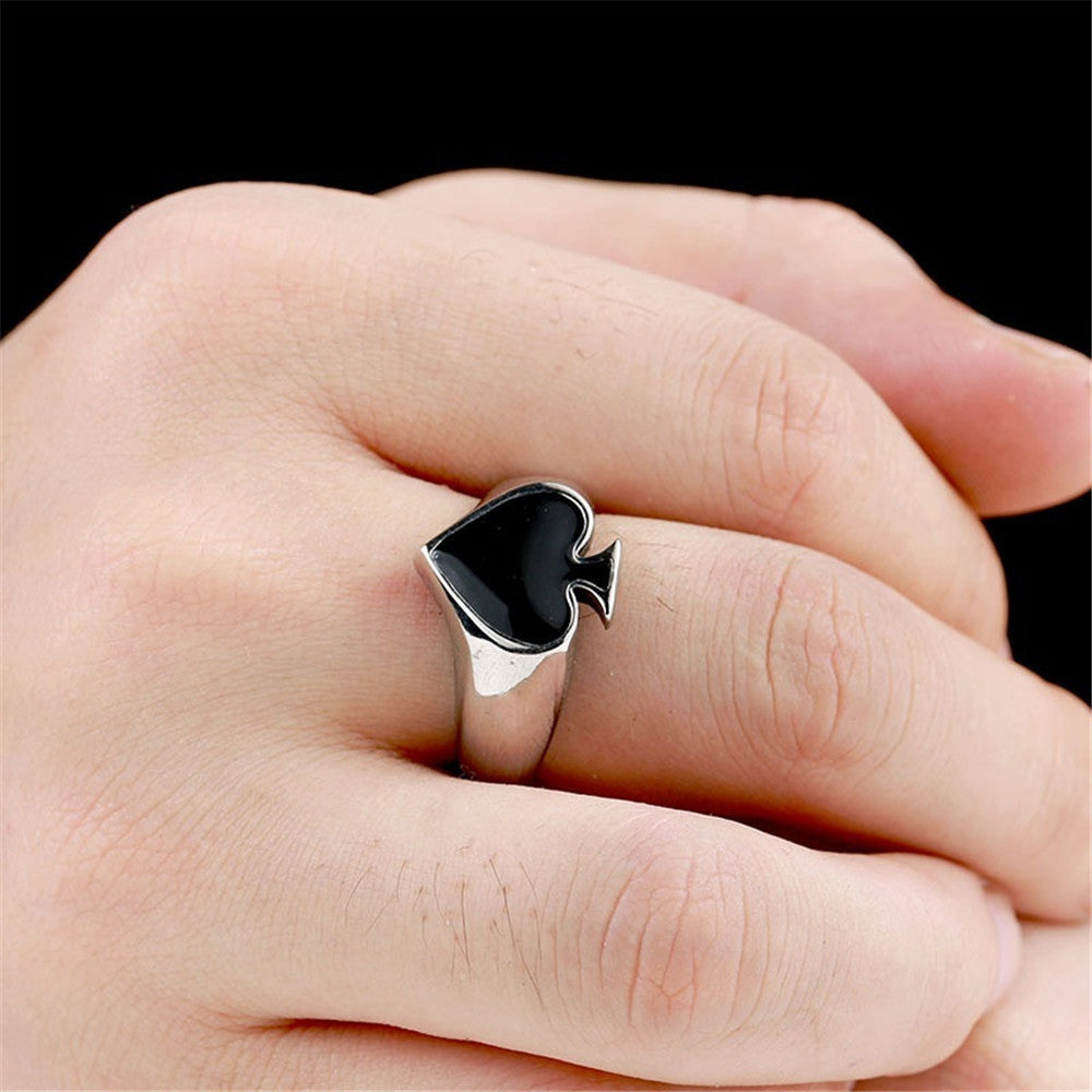 Mens Geometric Alloy Ring Black Plated European Spade