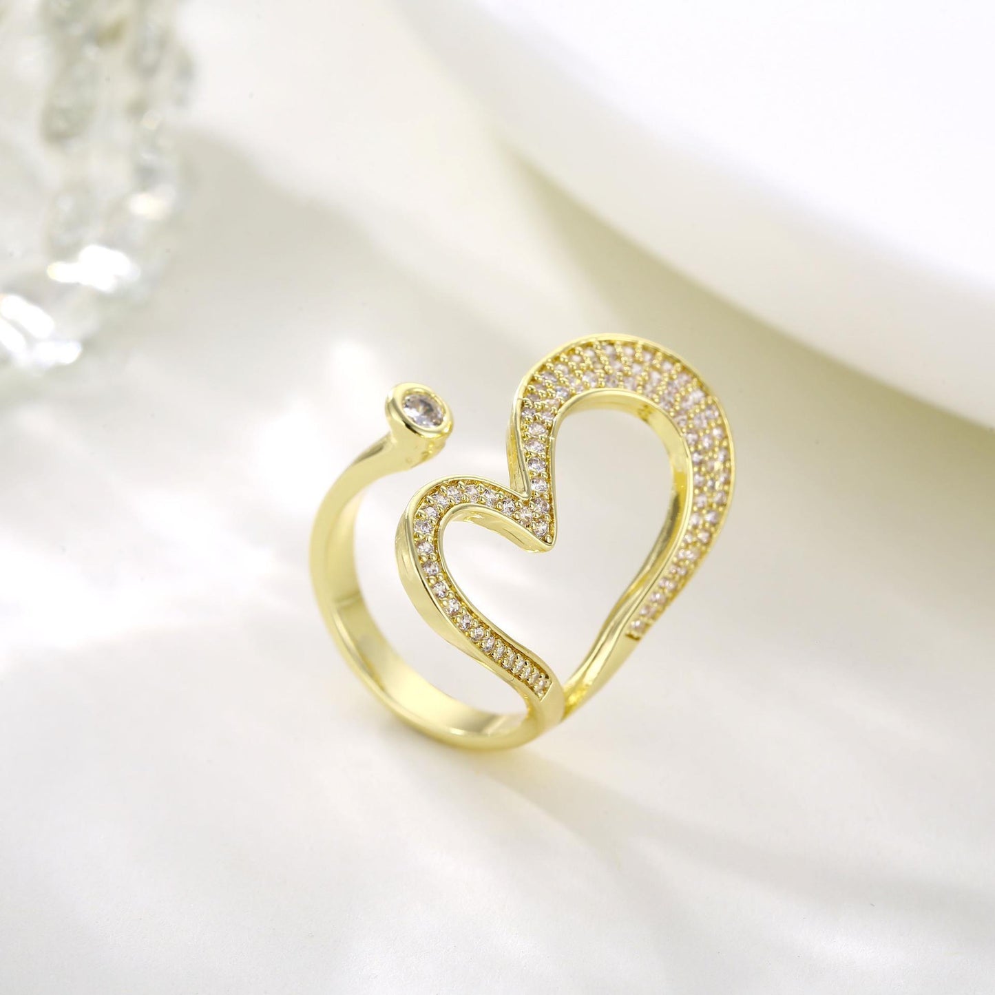 Hollowed Heart Shape Opening Ring For Women Adjustable Fit Elegant Jewelry Gift For Her Everyday Wear Fashion Gift