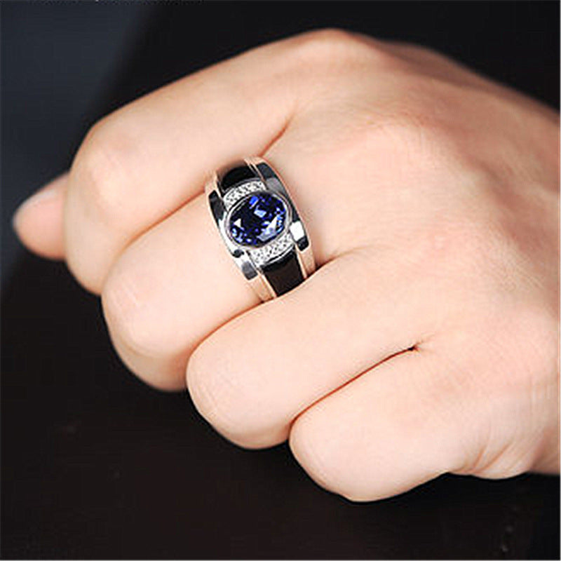 Sapphire Ring Platinum Plated Copper Adjustable Open Band Jewelry For Wedding Gift Classic Elegant Accessory Chic