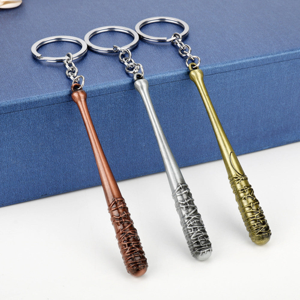 Unisex Alloy Baseball Bat Keychain Cross Design Durable Metal Keychain Bronze For Bags Wallets Car Keys Gift Idea