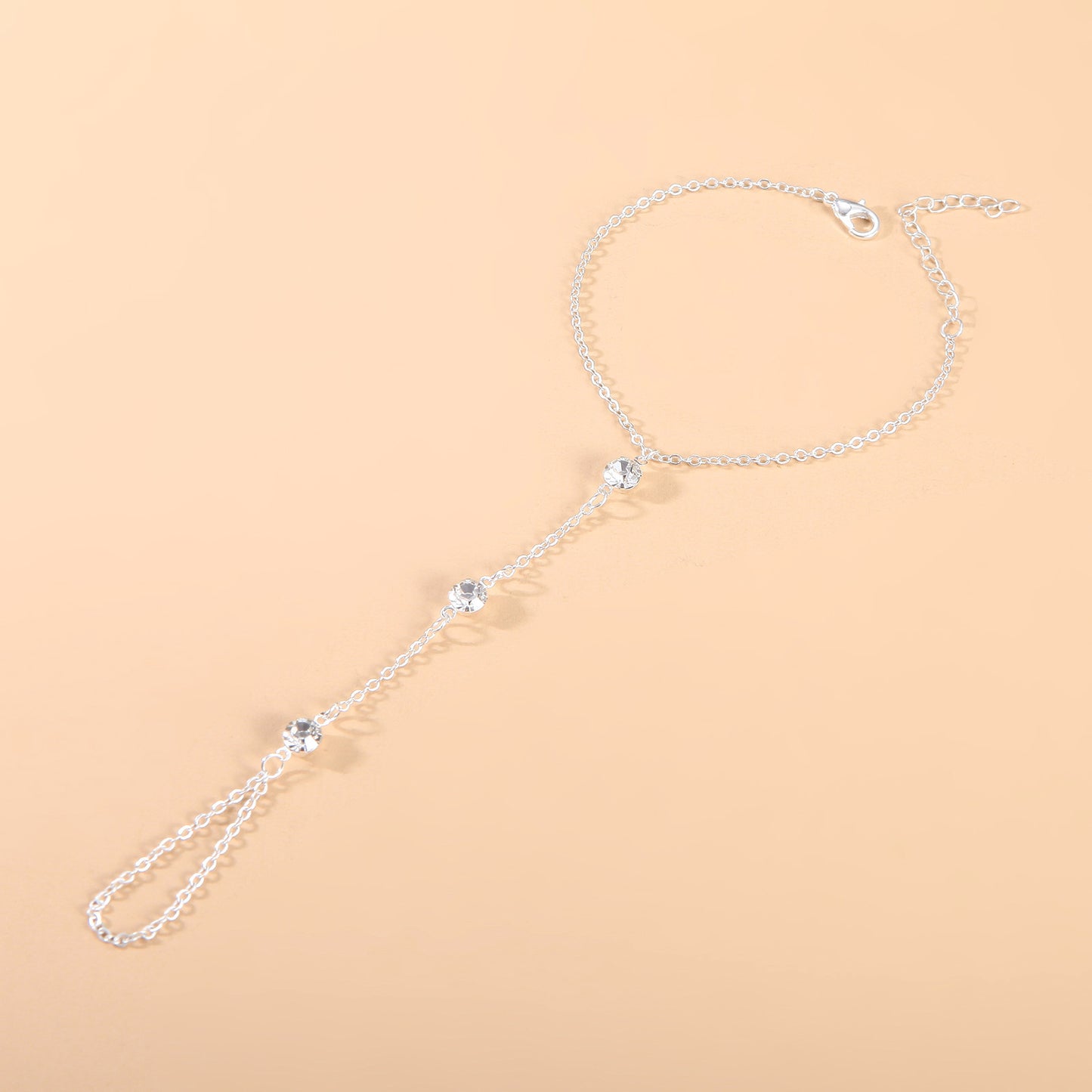 Womens Bracelet With Crystal Inlays Adjustable Hand Ring Chain Geometric Designs AlloyMetal GiftFor Her Fashion