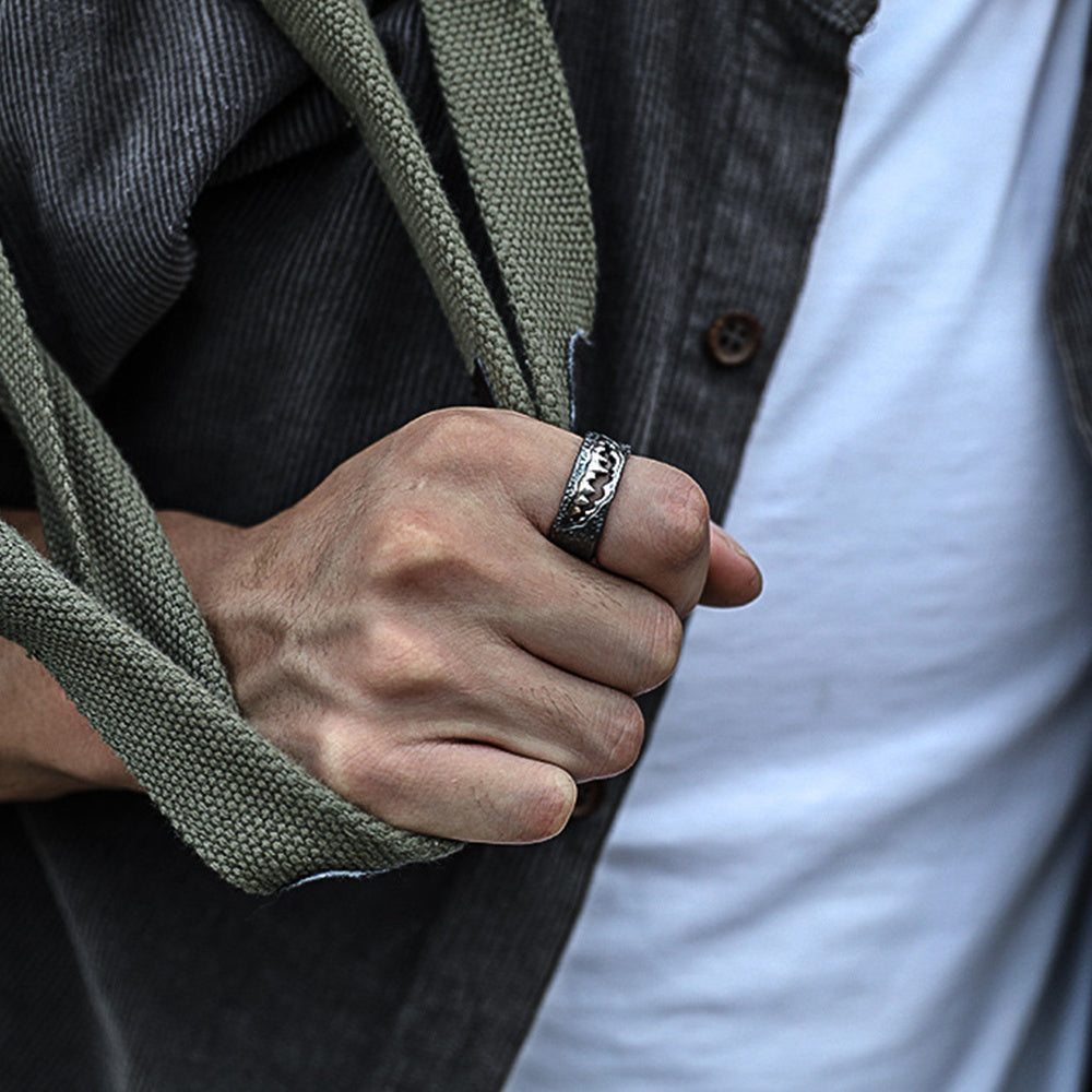 Mens Copper Ring Geometric Demon Skull Ring Adjustable Opening Punk Rock Locomotives Ring Hip Hop Ring For Men