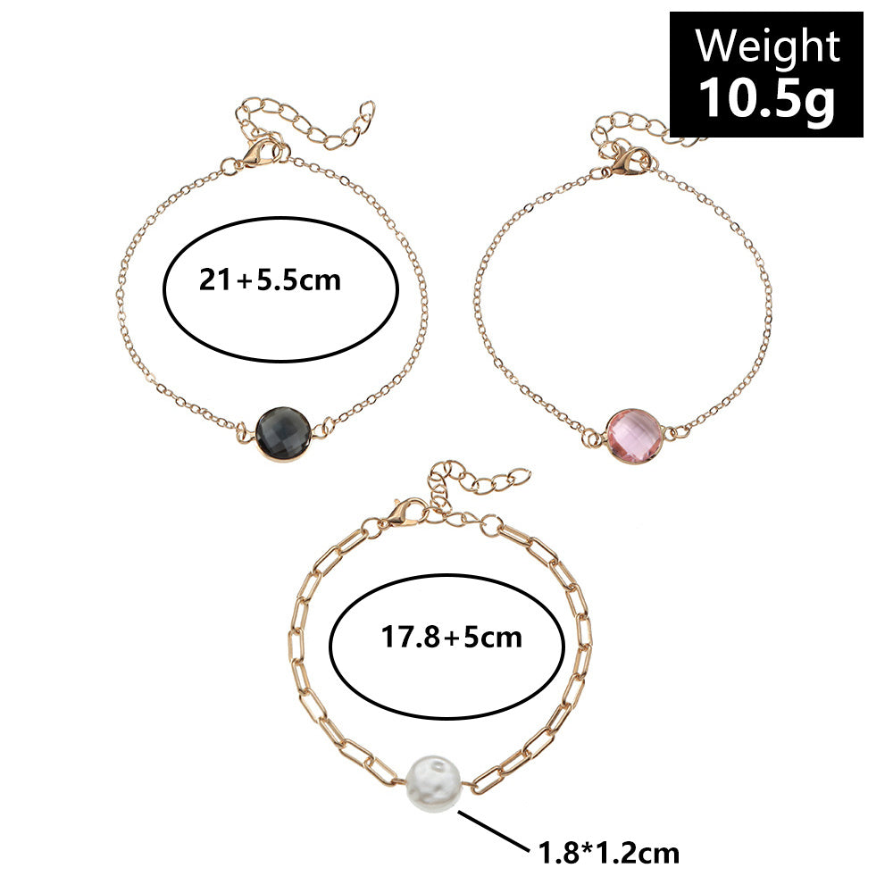 Womens Glass Pearl Bracelet Set Electroplated Iron Irregular Geometric Fashion Jewelry Bracelets For Daily Use