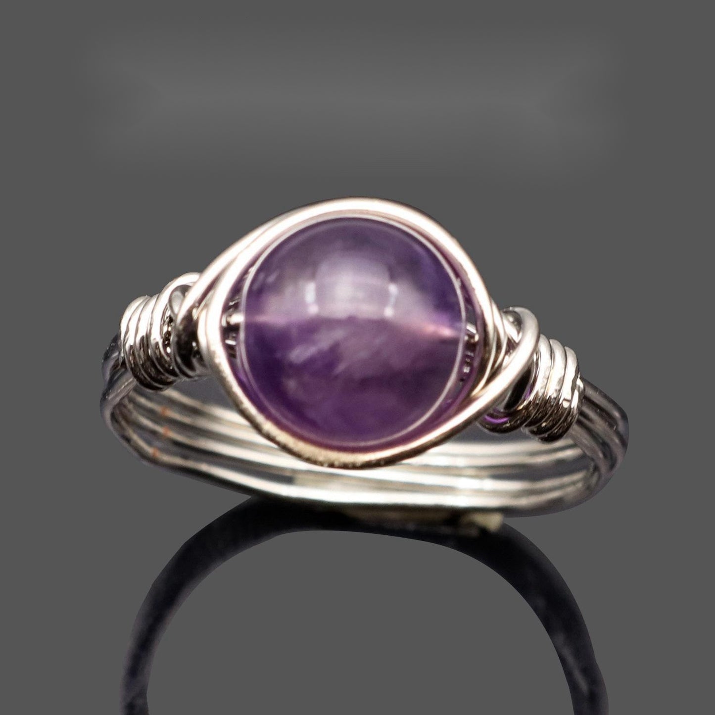 Natural Gemstone Wire Ring With Crystal Bead Accent